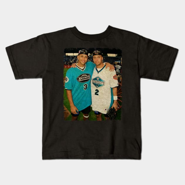 Alex Rodriguez in Seattle Mariners and  Derek Jeter in New York Yankees Kids T-Shirt by PESTA PORA